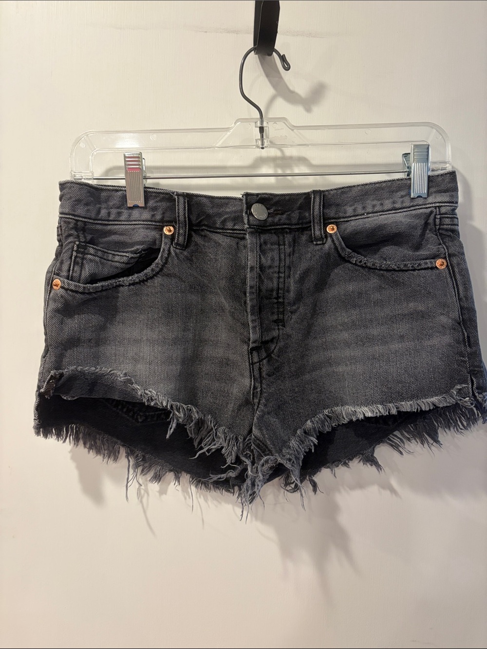 We The Free 26 Women's Black Frayed Hem Denim Shorts